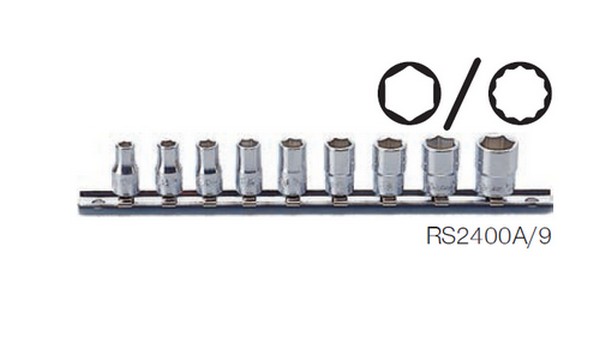 SKI - สกี จำหน่ายสินค้าหลากหลาย และคุณภาพดี | KOKEN RS2400A/9 ลูกบ๊อกซ์ สั้น 1/4-6P ชุด 9ชิ้น ในรางเหล็ก 